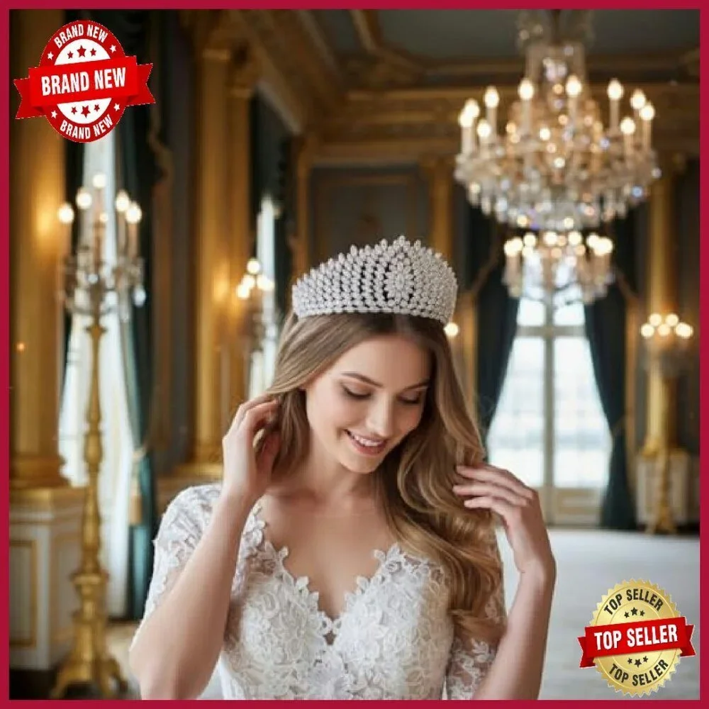 Luxury Cubic Zirconia Tiara Crown Headpiece for Weddings Prom Pageants